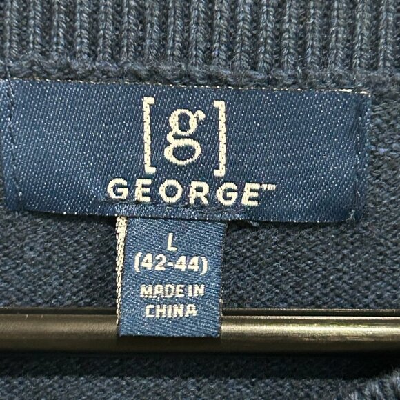 George V-Neck Pullover Sweater Blue Cove Sz Large Cotton Blend Knit Preppy - Picture 5 of 10